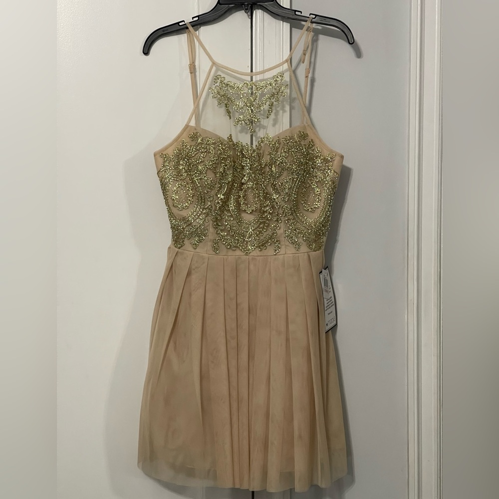 Champagne Shimmer Lame Floral Ballerina Bustier Dress Girls Size 13/14